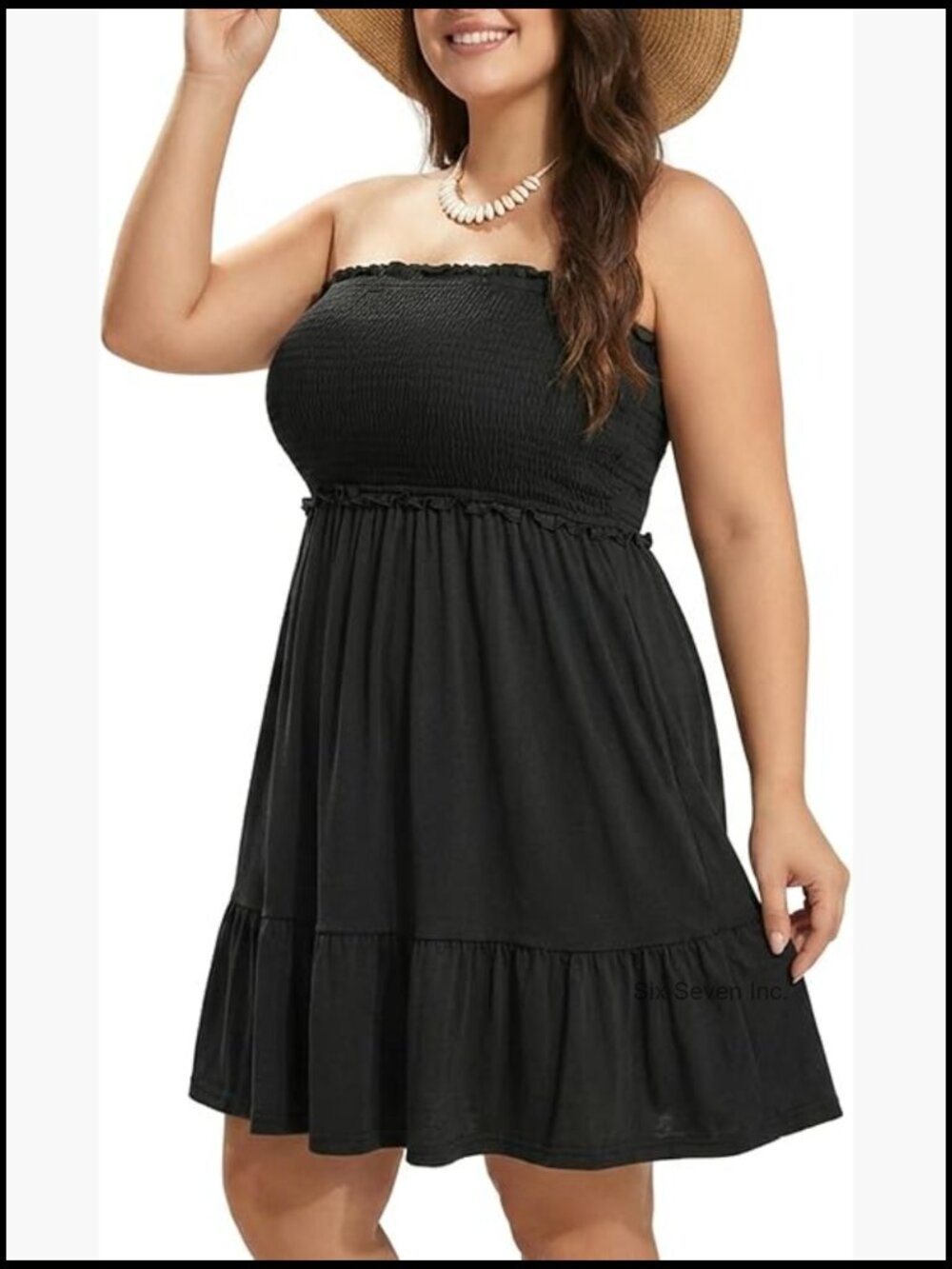 Plus Size Strapless Ruffle Beach Cover Up Dress with Pockets